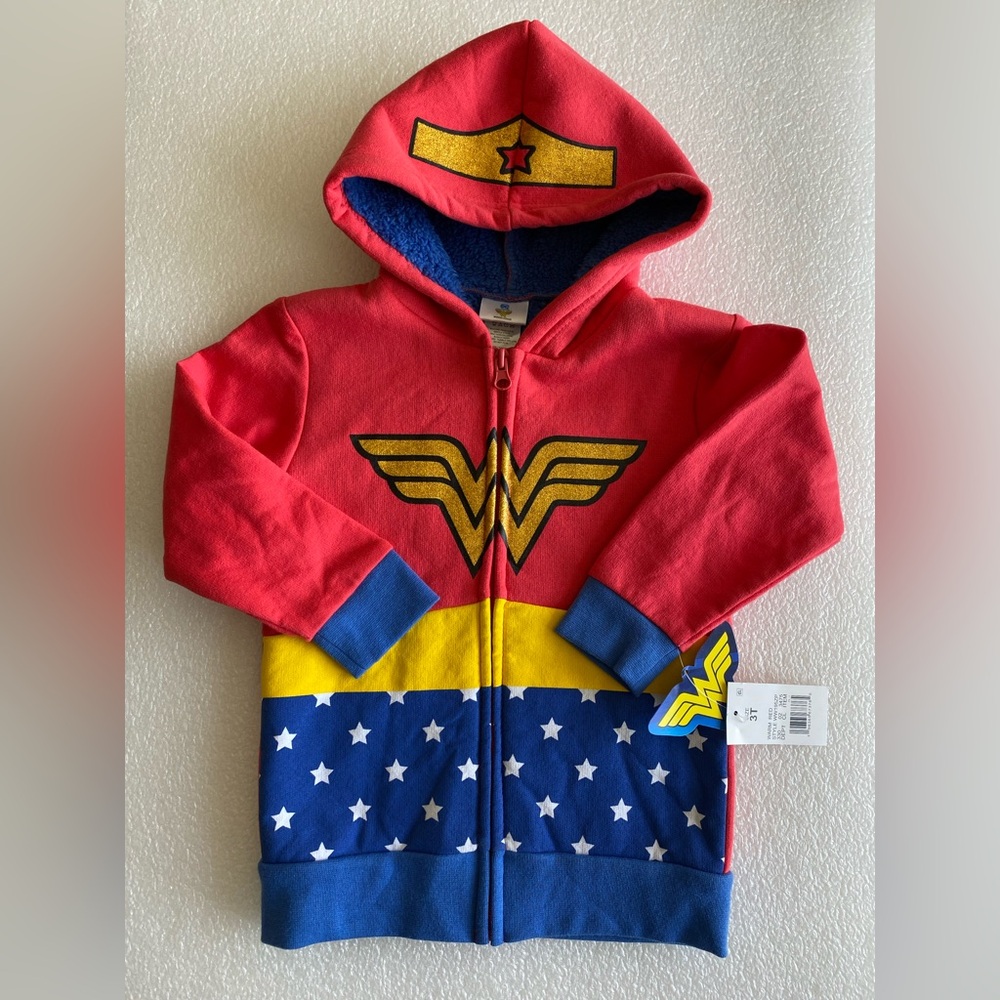 DC Wonder Woman Toddler Girl's Full Zip Hooded Jacket Size 3T Fleece Lined